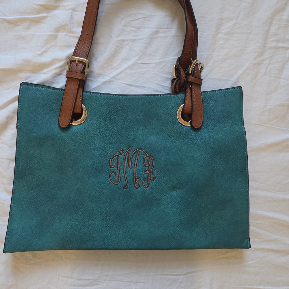 Teal Monogrammed Tote Bag